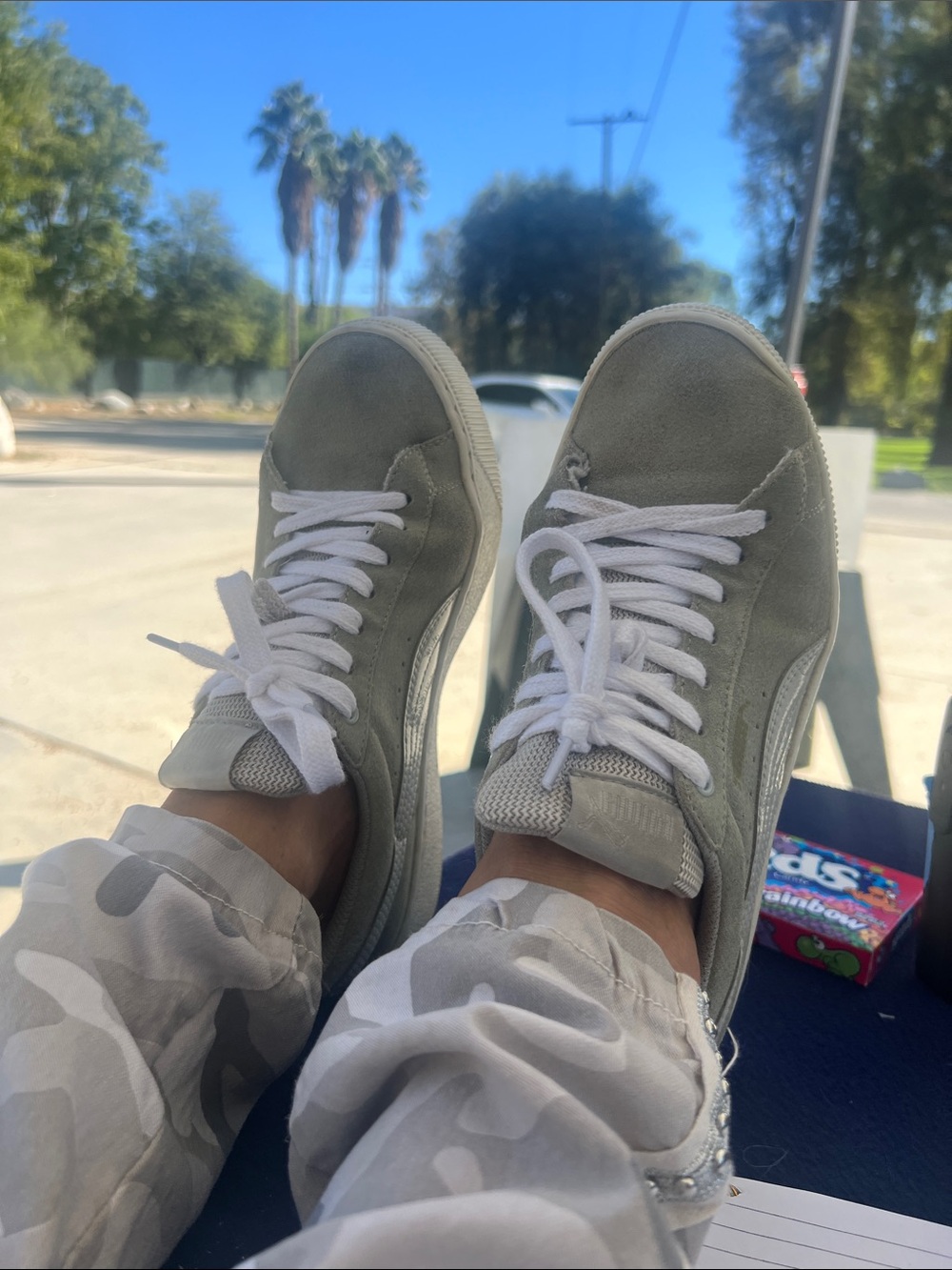 Puma Women's Suede Low-Top Sneakers in Light Gray and White